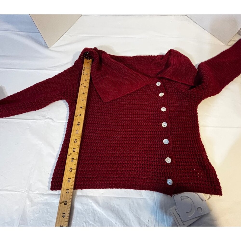 Commense Burgundy Knit Sweater Asymmetric Button Folded Collar Women's Medium - Picture 9 of 10